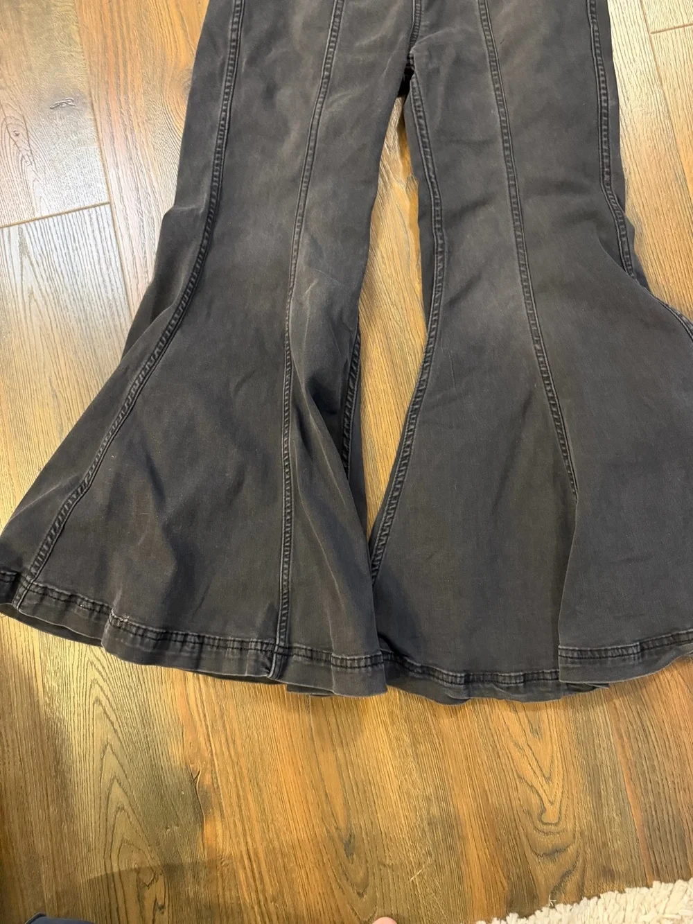 Free People Washed Black Panel-Seam Flare Bell Bottom Pull on Jeans